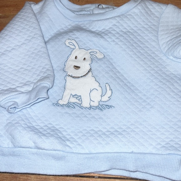 Baby Boy Quilted Blue Set with Stitched White Puppy on Shirt - Picture 4 of 5
